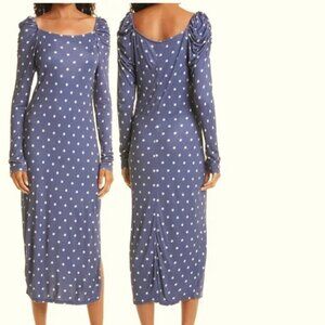 Ted Baker Dark Blue Ditsy Spot Long Sleeve Midi Dress